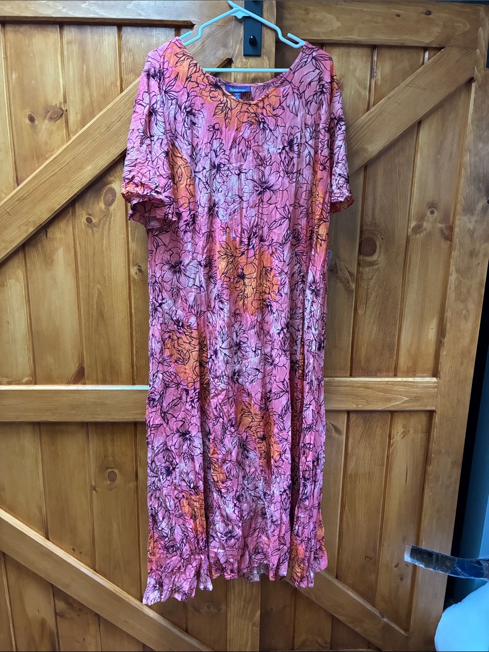 Roaman's Pink and Orange Floral Knit Midi Dress